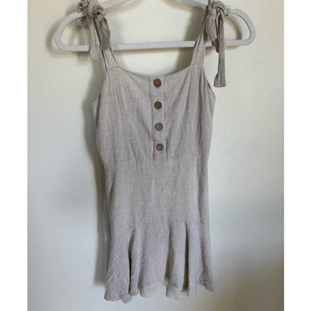 Gianni Bini Linen Blend Strappy Sundress Beige Size XS Buttons Tie-Strap